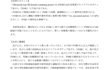 弘前大学プレスリリース トリプルネガティブ乳がんの悪性化に寄与する新たな因子を発見