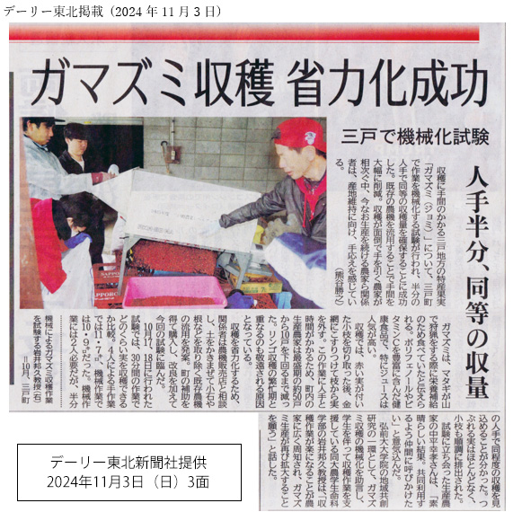 ガマズミ収穫省力化成功 デーリー東北掲載記事