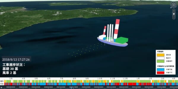 久保田健　洋上風力発電所建設シミュレータの画面①進捗表示